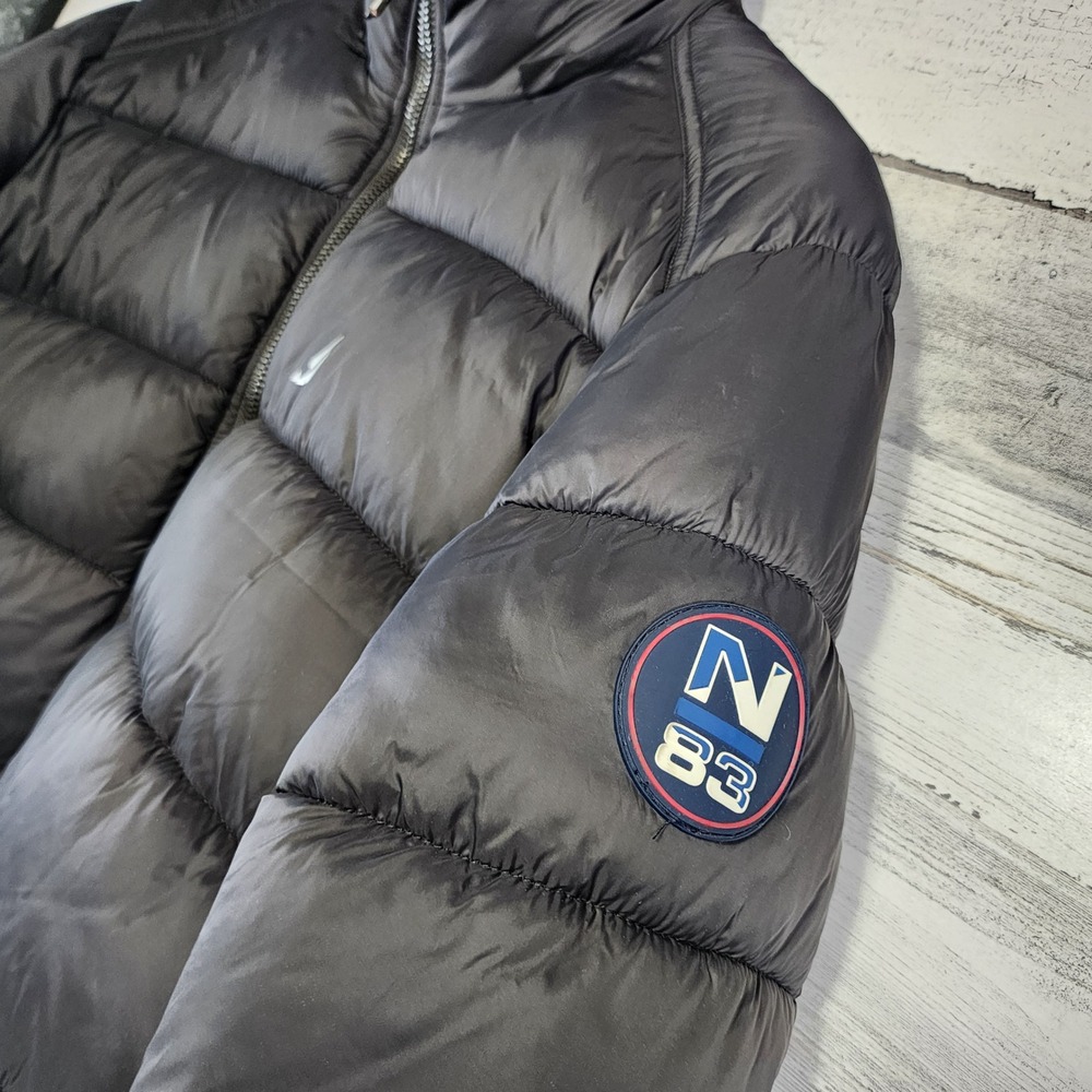Nautica Puffer Jacket Mens Large Gray Quilted Water Resistant N83 Coat